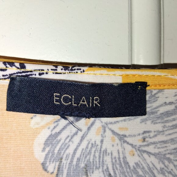 Eclair Yellow Blouse with Leaf Print, Scoop Neck - Sz 6 - Picture 7 of 10